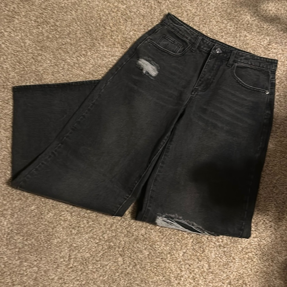 Momkrom black ripped baggy wide leg jeans M/UK10 - Picture 2 of 8